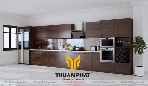 Tủ bếp inox cánh gỗ  Óc Chó IOC03